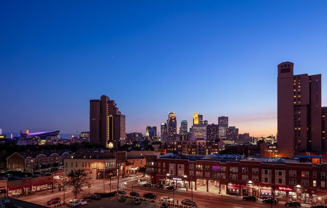 View of downtown minneapolis at Dusk from Rafter