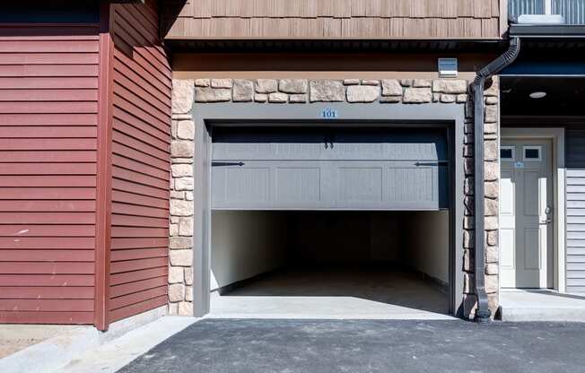 Garage parking at the Quarry Apartments in DeWitt Michigan