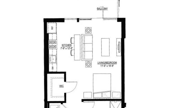 Studio, 1 bath, 566 sqft, $1,240, Unit 509