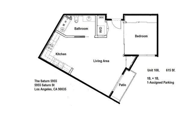 1 bed, 1 bath, 615 sqft, $2,398, Unit 108