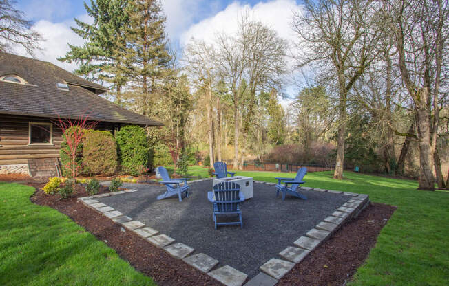 Outdoor firepit surrounded by trees