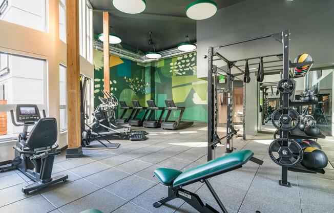 Our fitness center on the club-quality level includes a TRX station, spin bikes, and fitness on-demand.