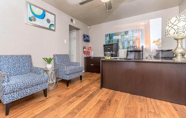 a room filled with furniture and a large window
