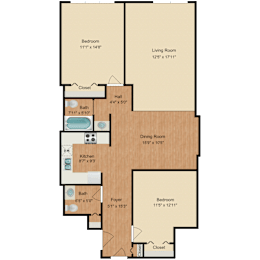 2 beds, 1.5 baths, 940 sqft, $1,250