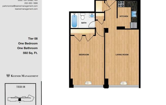 1 bed, 1 bath, 592 sqft, $1,895, Unit 0308
