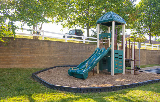 a playground with a slide in a park
