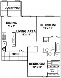 2 beds, 2 baths, 950 sqft, $1,389