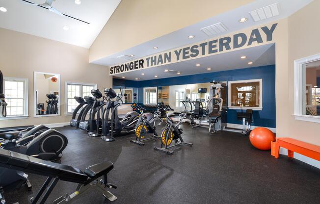 Fitness weights in resident gym at Franklin Commons apartments for rent