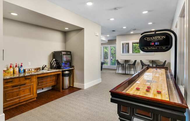 Game Room with Shuffleboard and Coffee Bar