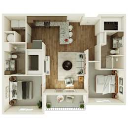 2 beds, 2 baths, 1,033 sqft, $1,595