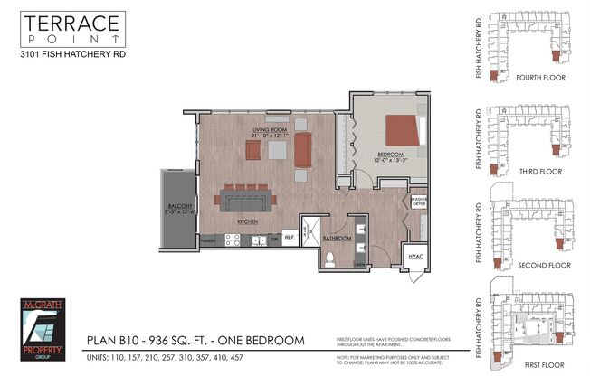 1 bed, 1 bath, 936 sqft, $1,870, Unit 210
