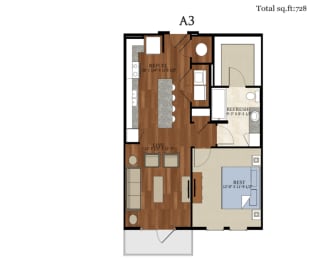 1 bed, 1 bath, 728 sqft, $1,515