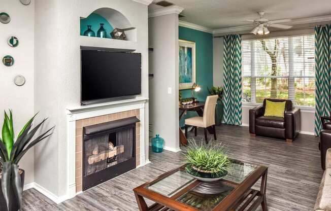 Fireplace at The Grand Reserve at Tampa Palms Apartments, Tampa, Florida