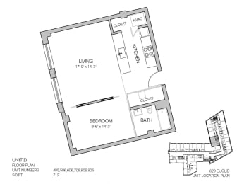 1 bed, 1 bath, 712 sqft, $1,140