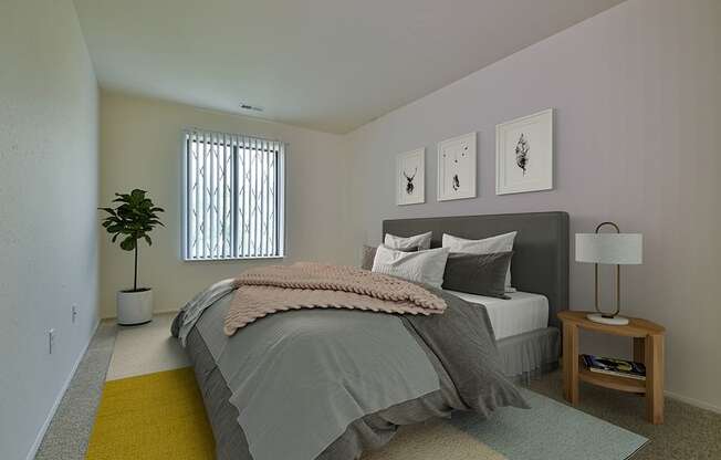 Bedroom With Expansive Windows at Perry Place Apartments, Grand Blanc, 48439