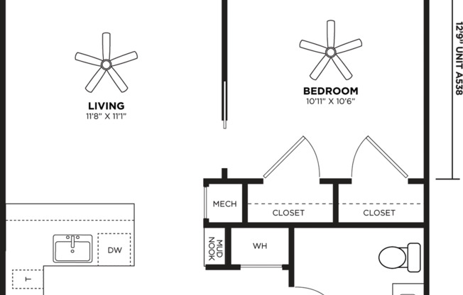 1 bed, 1 bath, 589 sqft, $2,808, Unit 538