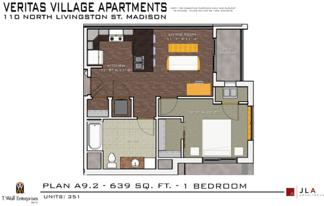 1 bed, 1 bath, 639 sqft, $1,719, Unit 351