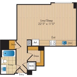 Studio, 1 bath, 564 sqft, $1,716
