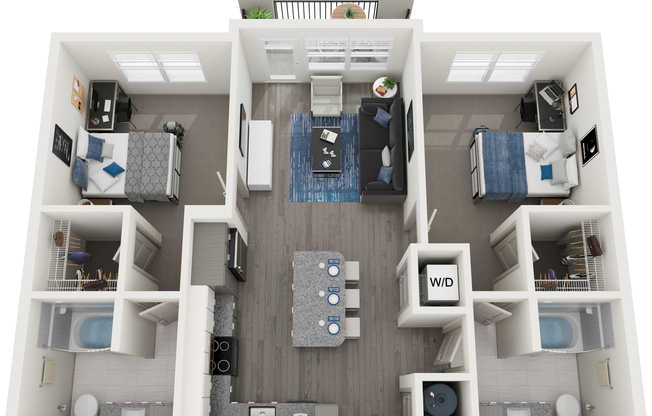 2 beds, 2 baths, 940 sqft, $1,199