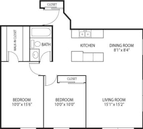 2 beds, 1 bath, 835 sqft, $1,579