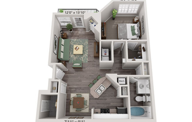 1 bed, 1 bath, 769 sqft, $1,111