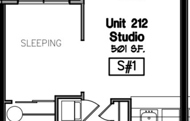 Studio, 1 bath, 501 sqft, $1,500, Unit 212