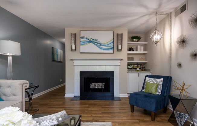 Lake House at Martin's Landing | Roswell, GA | Living Space w/ Fireplace