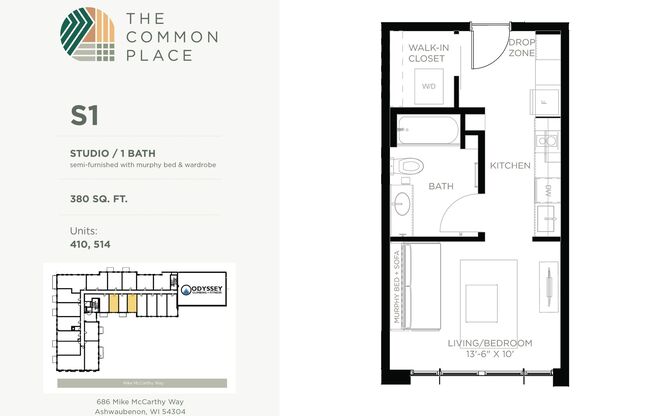 Studio, 1 bath, 380 sqft, $1,295, Unit 214