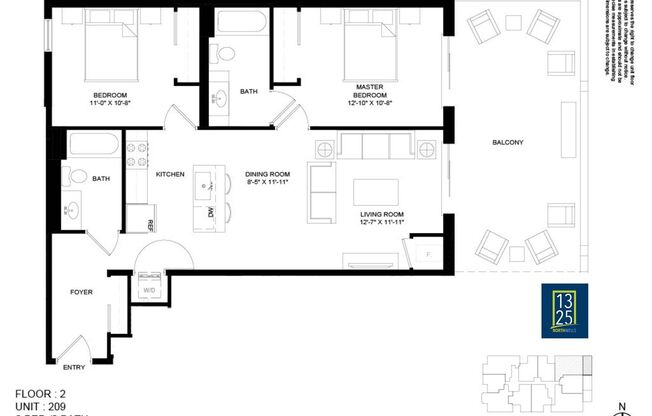 2 beds, 2 baths, 985 sqft, $4,325, Unit 1325-209