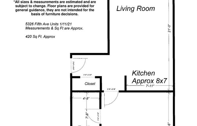 1 bed, 1 bath, 420 sqft, $1,549, Unit 5326 Fifth Ave. #21