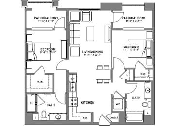 2 beds, 2 baths, 1,089 sqft, $3,879