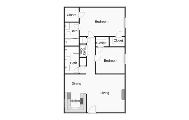 2 beds, 2 baths, 986 sqft, $865