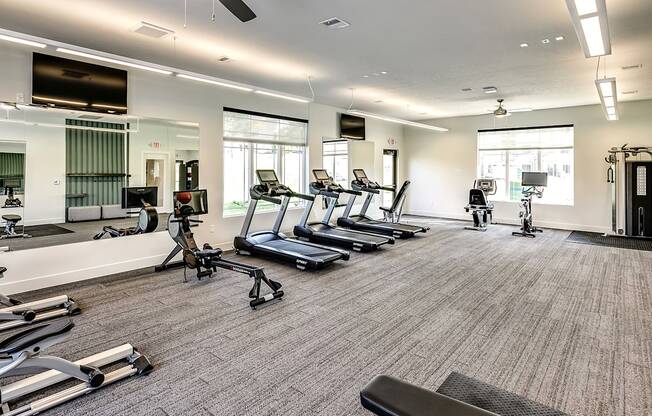 Spacious fitness center at Hanover Flats in Bennington, NE