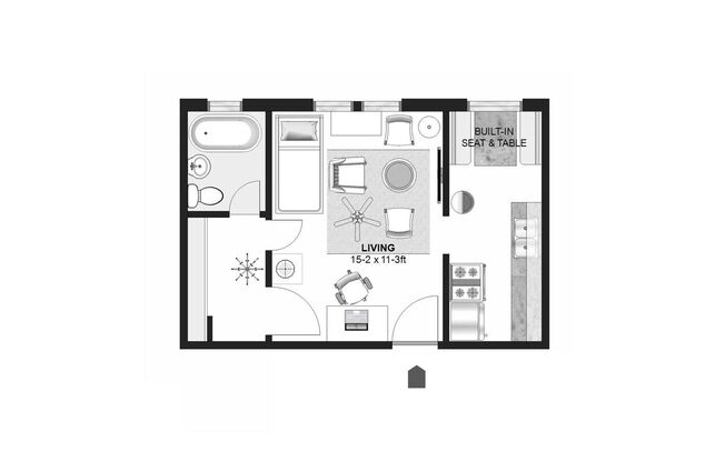 Studio, 1 bath, 350 sqft, $750, Unit 303