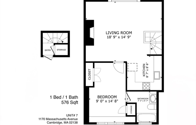 1 bed, 1 bath, 576 sqft, $2,950, Unit 7