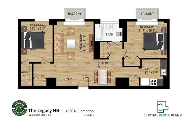 2 beds, 1 bath, 845 sqft, $2,550, Unit 303