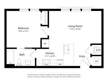 1 bed, 1 bath, 595 sqft, $1,878