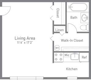 Studio, 1 bath, 323 sqft, $1,543