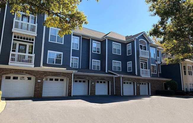 Building exterior with garages