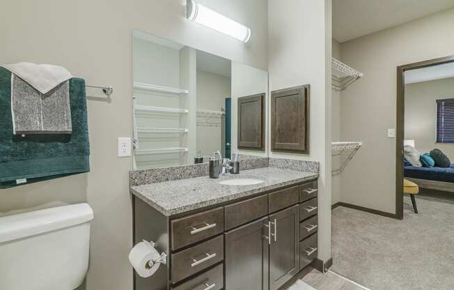 Master bathroom at WH Flats new luxury apartments in south Lincoln NE 68516