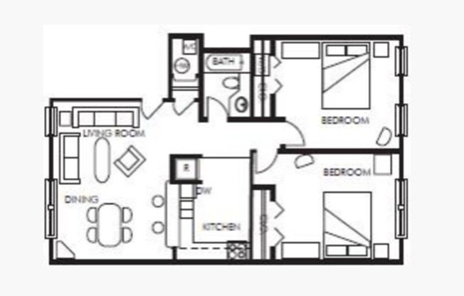 2 beds, 1 bath, 990 sqft, $1,095