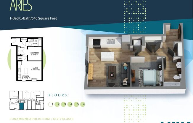 1 bed, 1 bath, 540 sqft, $1,795, Unit 301