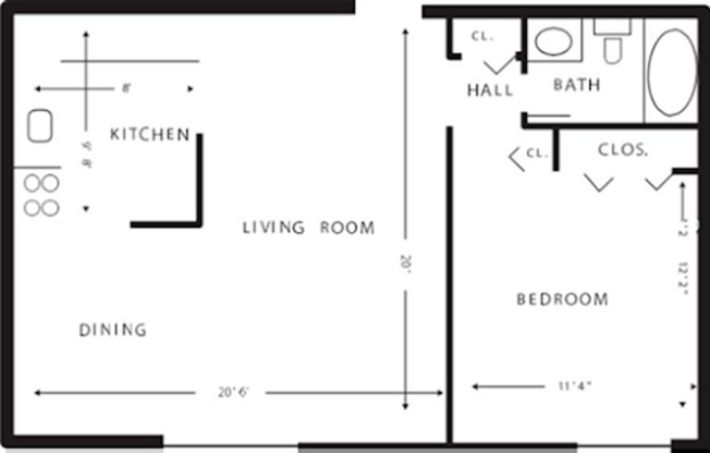 1 bed, 1 bath, 640 sqft, $1,216, Unit 7-611