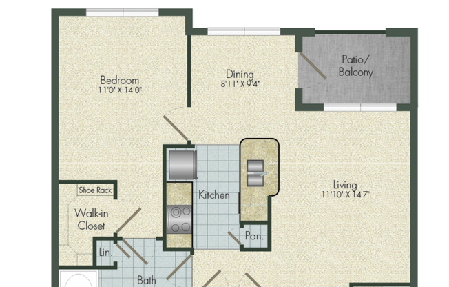 1 bed, 1 bath, 751 sqft, $1,294