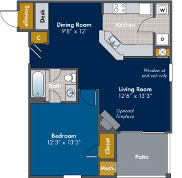 1 bed, 1 bath, 763 sqft, $1,568