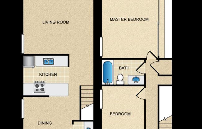 2 beds, 1,100 sqft, $2,690