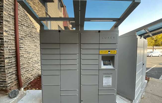 Secure Luxer One Package Receiving System at Bayberry Place entrance.