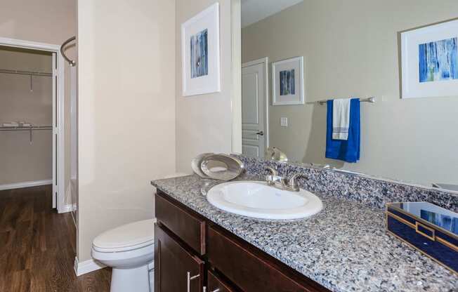Bathroom with cabinets at Level 25 at Durango by Picerne, Las Vegas, Nevada