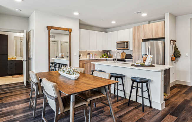 Kitchen and Dining Room with Hard Surfaced Flooring