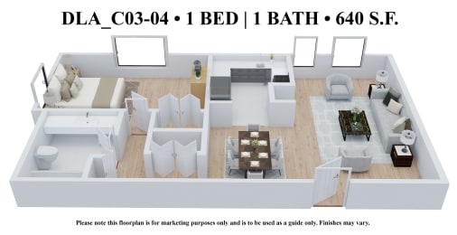 1 bed, 1 bath, 640 sqft, $1,010